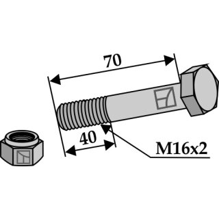 Schraube mit Sicherungsmutter - M16 x 2 - 10.9