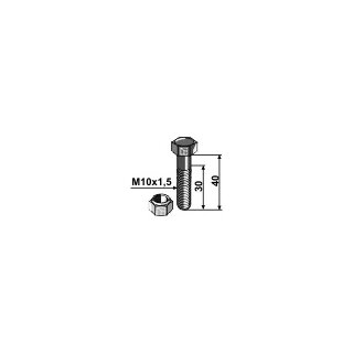 Schraube mit Sicherungsmutter - M10x1,5 - 10.9 - 40 mm lang