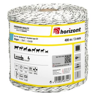 horizont Weidezaunseil turbomax® braided rope | 400 m | Ø 3 mm | 9 Leiter